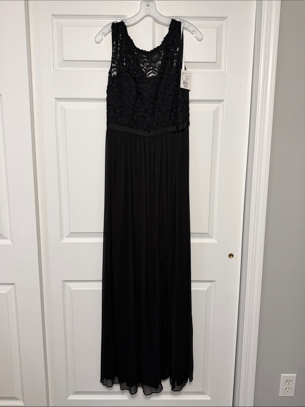 David's Bridal Black Lace Bodice Chiffon Maxi Dress